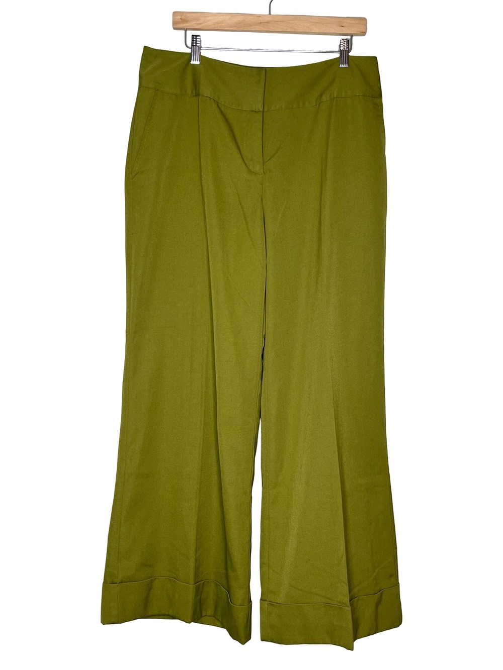 Olive Green Dark Academia Career High-Rise Wide-Leg Palazzo Pants Sz 16